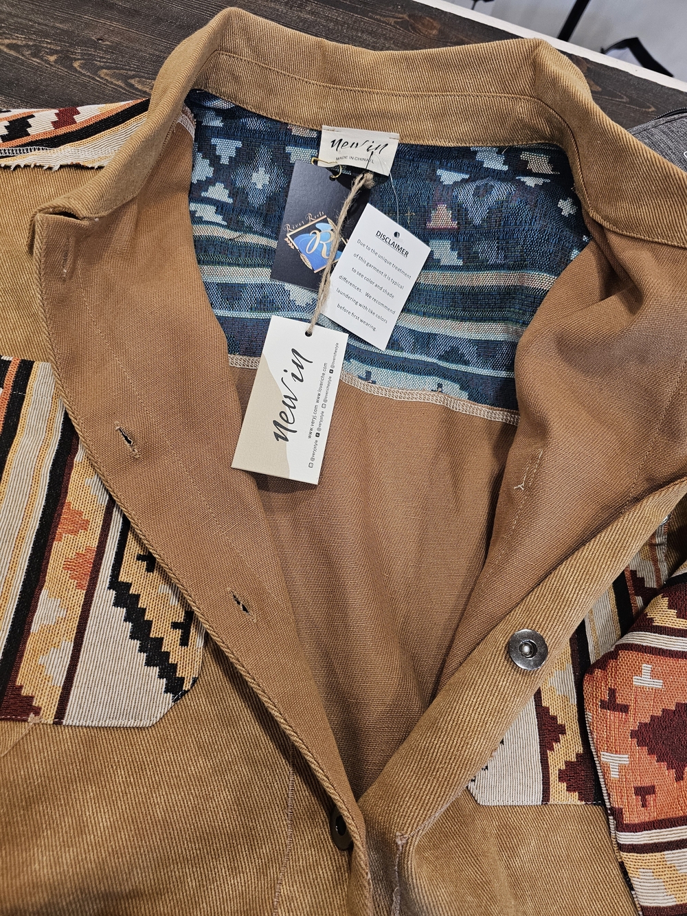 Aztec Patchwork Utility Jacket Oversized Western Shacket - Picture 6 of 7